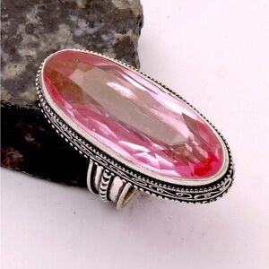 Pink Quartz Gemstone Antique Design Ring